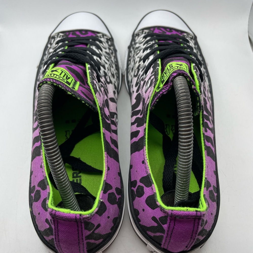 Converse Low Top Sneakers Purple Black White with Lime Green Accents - Picture 6 of 9